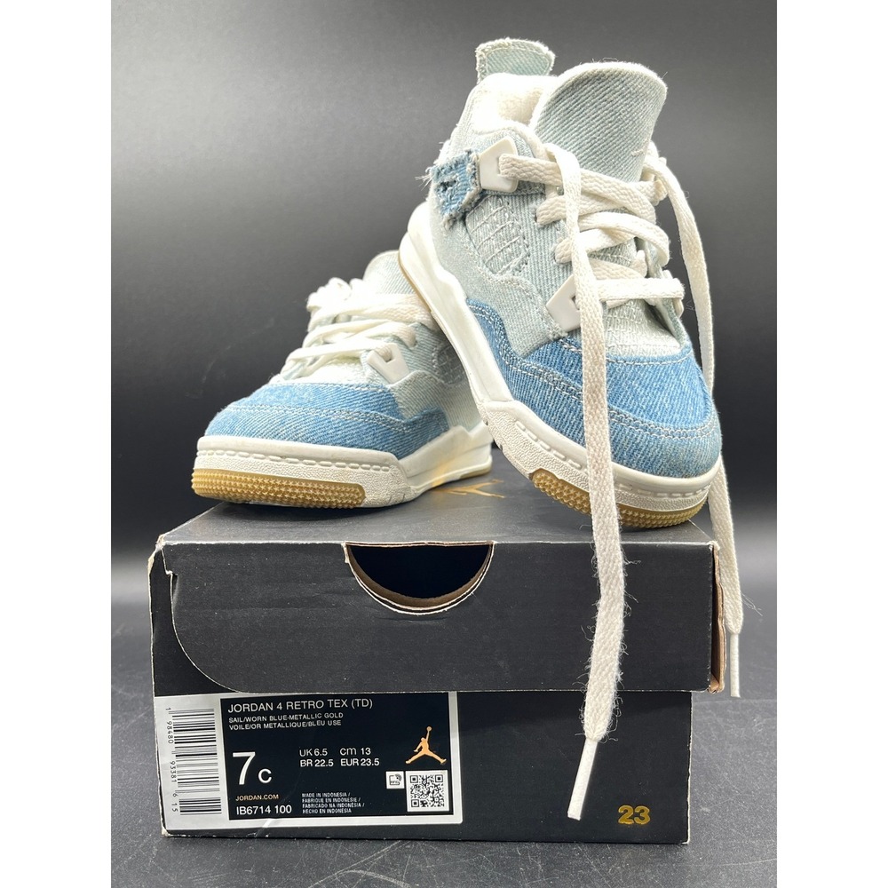 Jordan 4 Retro Tex TD Sail 7C Worn Blue Metallic Gold Denim IB6714-100 Toddler